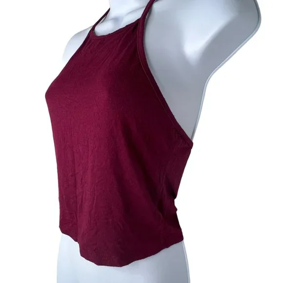 Shein Maroon  Halter Crop Top Tie Back Solid Women's Size Small - Picture 3 of 7